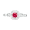 Thumbnail Image 3 of 4.0mm Cushion-Cut Lab-Created Ruby and White Sapphire Frame Infinity Shank Vintage-Style Ring in Sterling Silver