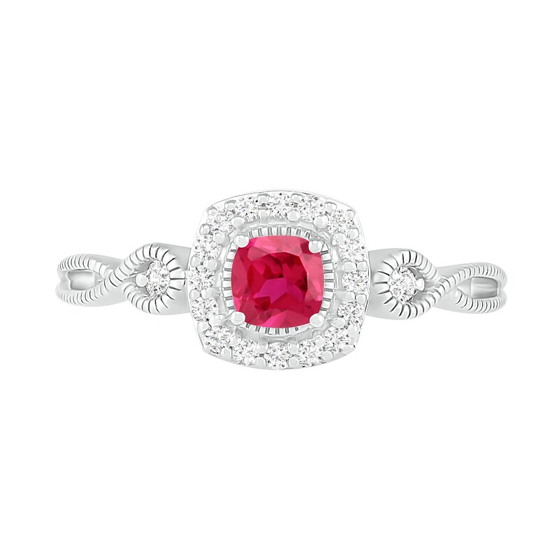 Main Image 3 of 4.0mm Cushion-Cut Lab-Created Ruby and White Sapphire Frame Infinity Shank Vintage-Style Ring in Sterling Silver