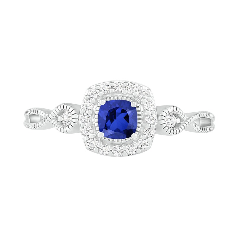 Main Image 3 of 4.0mm Cushion-Cut Lab-Created Blue and White Sapphire Frame Infinity Shank Vintage-Style Ring in Sterling Silver