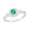 Thumbnail Image 1 of 4.0mm Cushion-Cut Lab-Created Emerald and White Sapphire Frame Infinity Shank Vintage-Style Ring in Sterling Silver