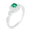 Thumbnail Image 2 of 4.0mm Cushion-Cut Lab-Created Emerald and White Sapphire Frame Infinity Shank Vintage-Style Ring in Sterling Silver