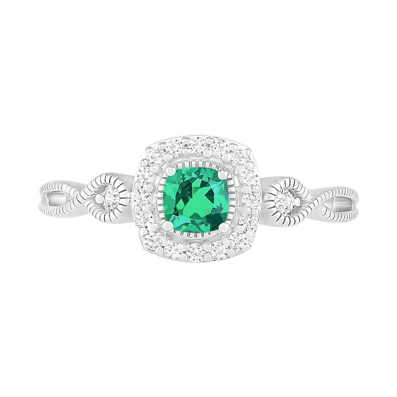 Main Image 3 of 4.0mm Cushion-Cut Lab-Created Emerald and White Sapphire Frame Infinity Shank Vintage-Style Ring in Sterling Silver