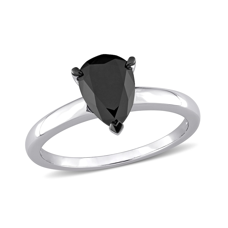 1.00 CT. Pear-Shaped Black Diamond Solitaire Ring in 10K White Gold