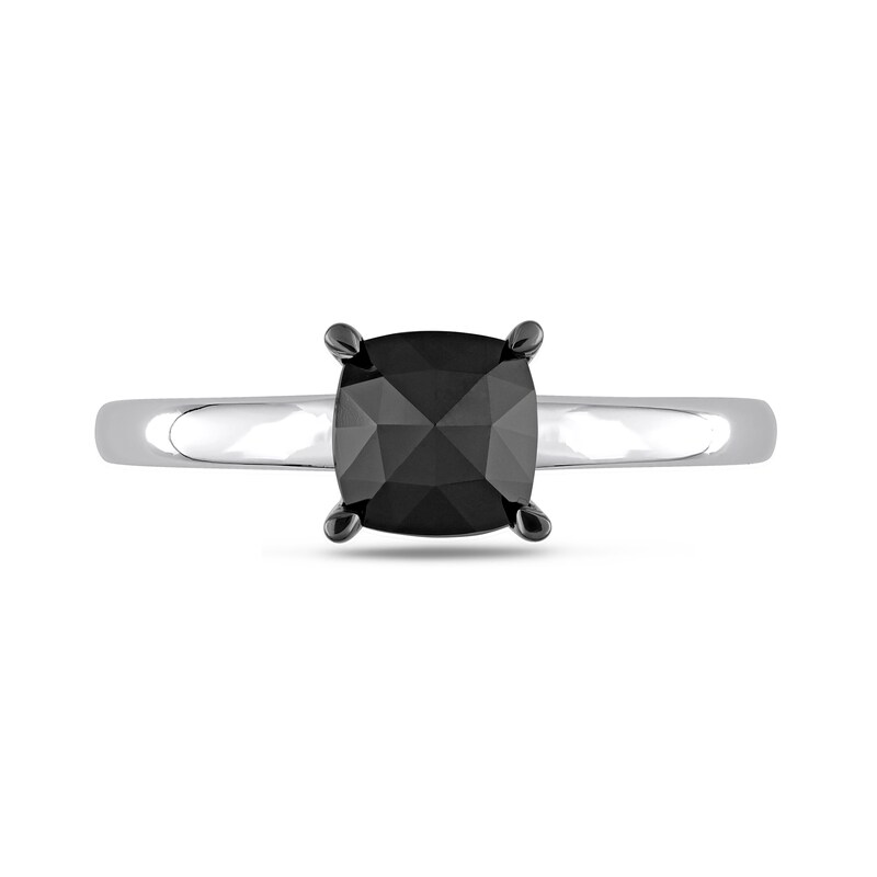 Main Image 4 of 1.00 CT. Cushion-Shaped Black Diamond Solitaire Ring in 10K White Gold