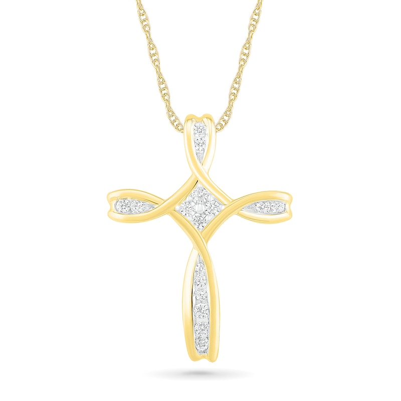 0.12 CT. T.W. Diamond Loop Cross Pendant in 10K Gold|Peoples Jewellers