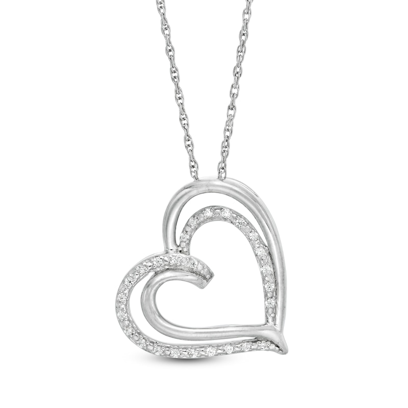 0.04 CT. T.W. Diamond Double Tilted Heart Pendant in Sterling Silver|Peoples Jewellers
