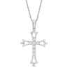 Thumbnail Image 0 of 0.04 CT. T.W. Diamond Leaf-Ends Cross Pendant in Sterling Silver