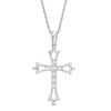 Thumbnail Image 1 of 0.04 CT. T.W. Diamond Leaf-Ends Cross Pendant in Sterling Silver
