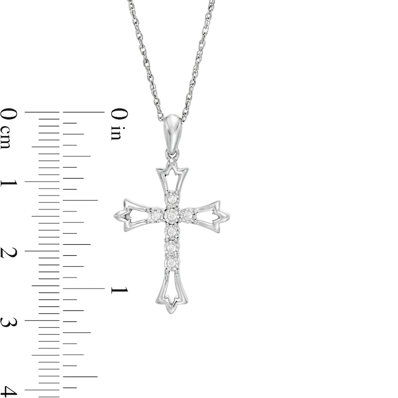 Main Image 3 of 0.04 CT. T.W. Diamond Leaf-Ends Cross Pendant in Sterling Silver