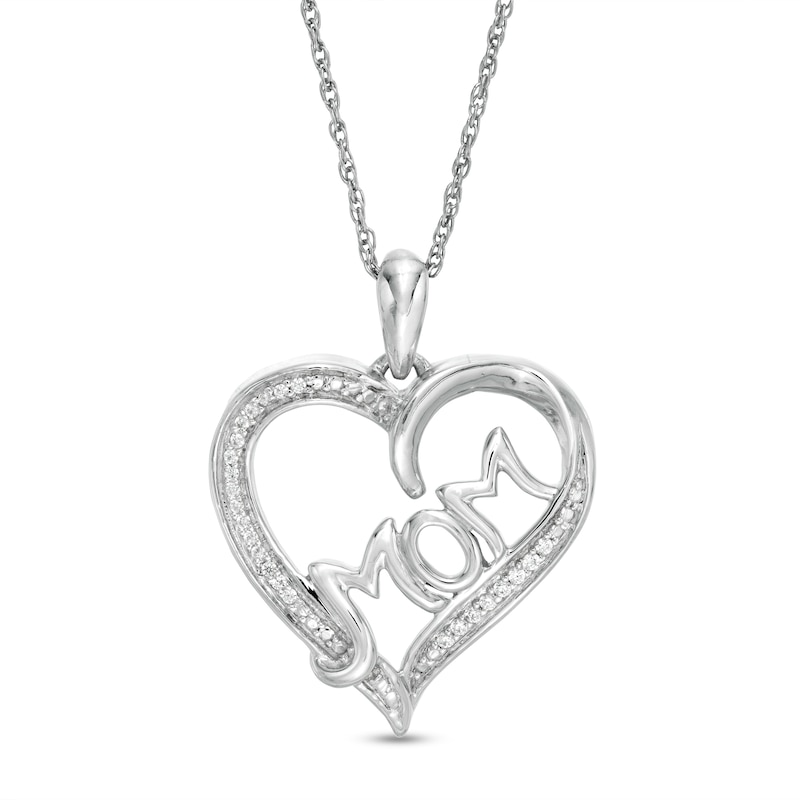 0.07 CT. T.W. Diamond "MOM" Heart Pendant in Sterling Silver