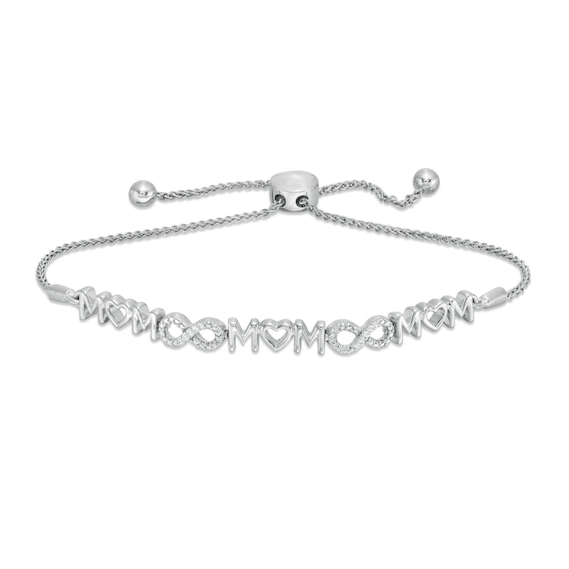 Diamond Accent Alternating "MOM" and Infinity Bolo Bracelet in Sterling Silver - 9.5"