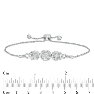 Composite Diamond Accent Disc Trio with Ribbons Bolo Bracelet in Sterling Silver - 9.5"