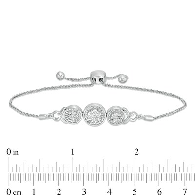 Composite Diamond Accent Disc Trio with Ribbons Bolo Bracelet in Sterling Silver - 9.5"