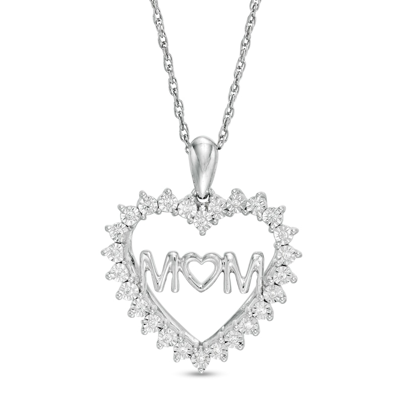 0.07 CT. T.W. Diamond "MOM" Shadow Heart Pendant in Sterling Silver|Peoples Jewellers