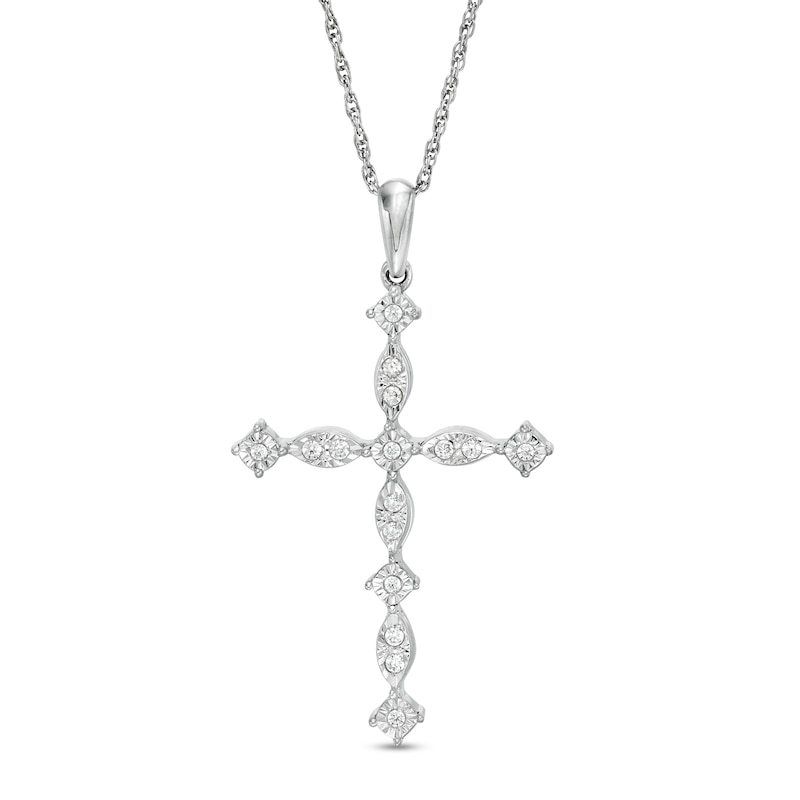 0.09 CT. T.W. Diamond Art Deco Cross Pendant in Sterling Silver|Peoples Jewellers