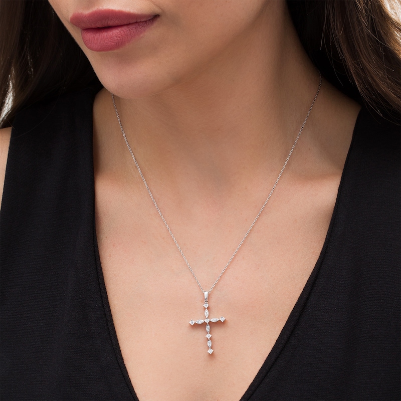 0.09 CT. T.W. Diamond Art Deco Cross Pendant in Sterling Silver|Peoples Jewellers