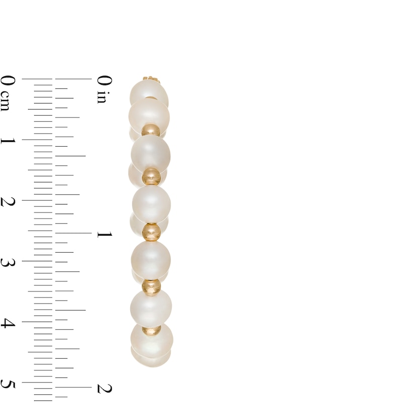6.0-6.5mm Cultured Freshwater Pearl and Bead Alternating Hoop Earrings in 10K Gold
