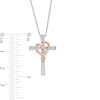 Thumbnail Image 3 of 0.07 CT. T.W. Diamond Cross with Ribbon Heart Overlay Pendant in Sterling Silver and 10K Rose Gold