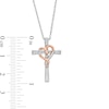 Thumbnail Image 2 of 0.07 CT. T.W. Diamond Cross with Ribbon Heart Overlay Pendant in Sterling Silver and 10K Rose Gold