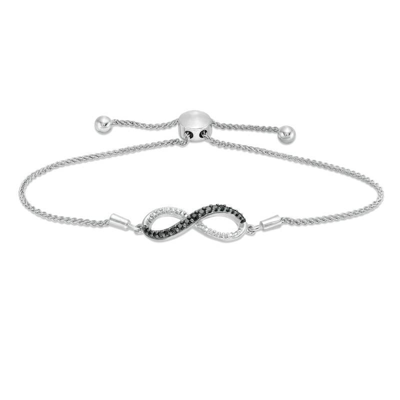 0.18 CT. T.W. Enhanced Black and White Diamond Infinity Bolo Bracelet in Sterling Silver - 9.5"|Peoples Jewellers