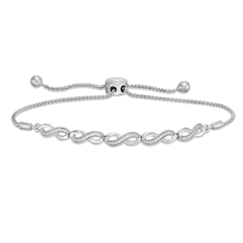 0.09 CT. T.W. Diamond Vintage-Style Infinity Bolo Bracelet in Sterling Silver - 9.5"