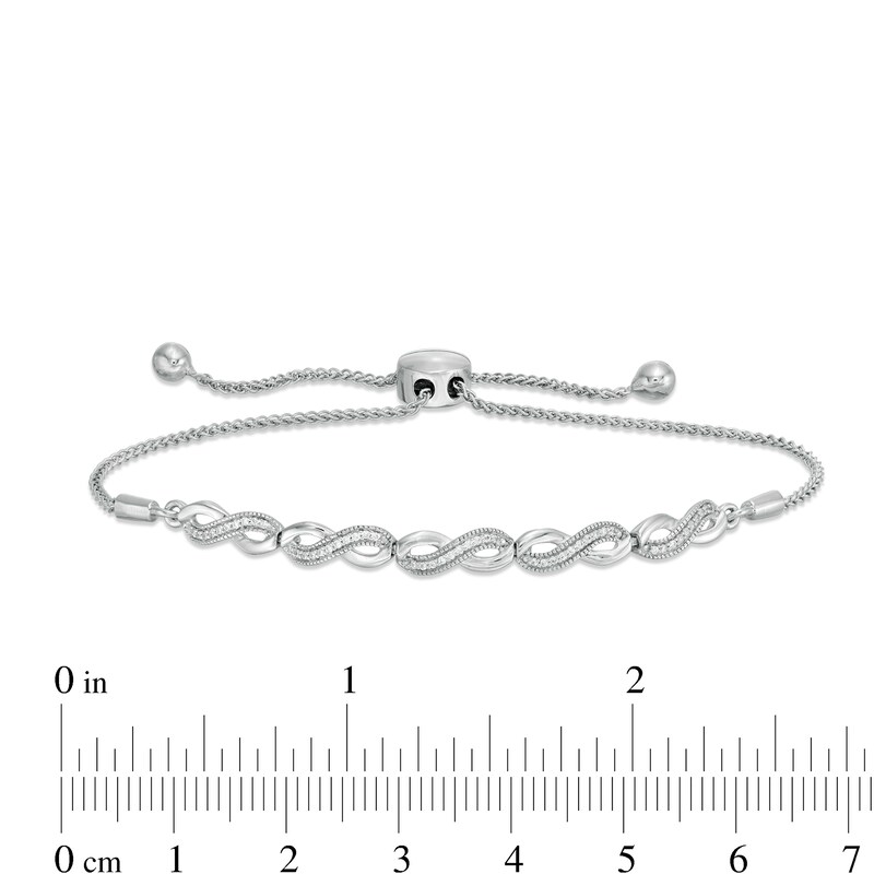 Main Image 3 of 0.09 CT. T.W. Diamond Vintage-Style Infinity Bolo Bracelet in Sterling Silver - 9.5"