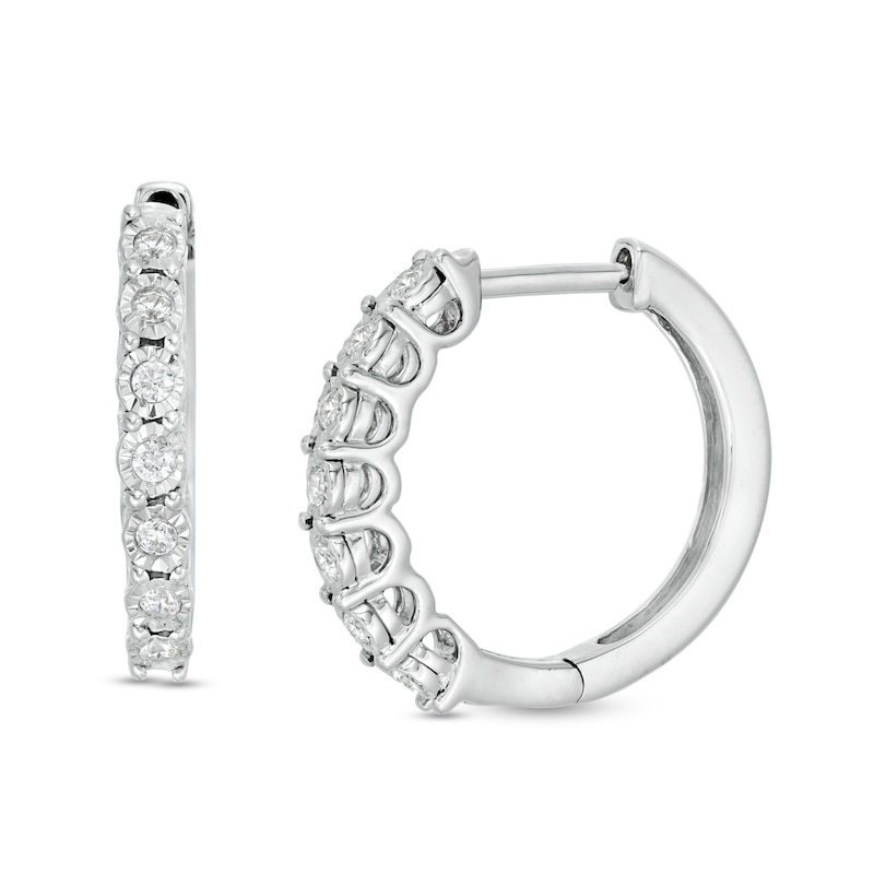 Main Image 1 of 0.15 CT. T.W. Diamond Hoop Earrings in Sterling Silver