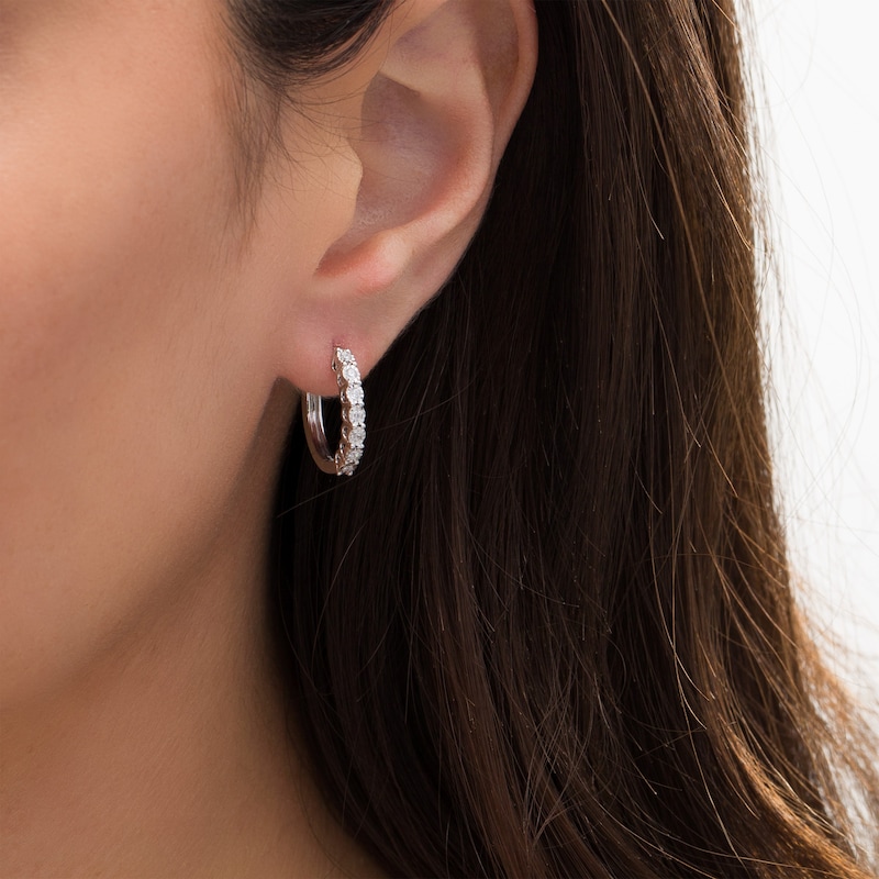 Main Image 2 of 0.15 CT. T.W. Diamond Hoop Earrings in Sterling Silver