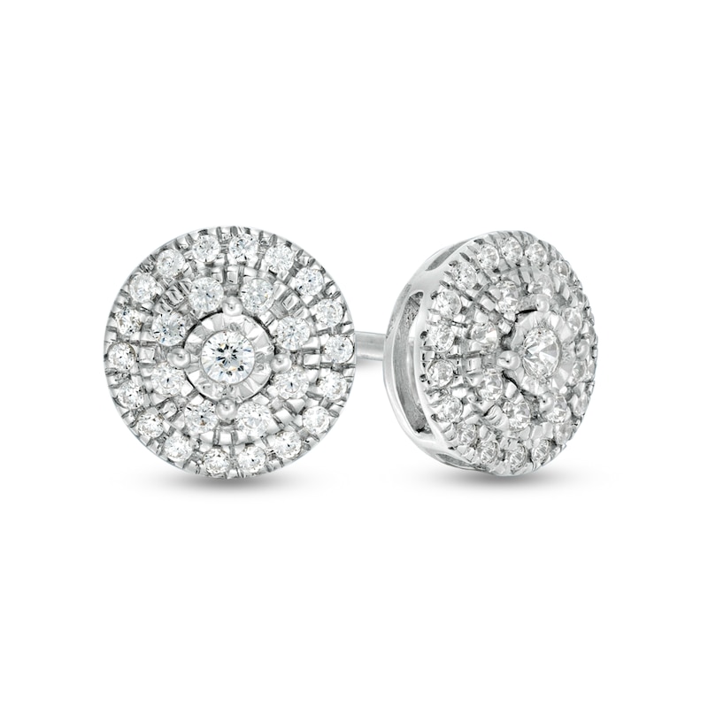 0.23 CT. T.W. Multi-Diamond Frame Stud Earrings in Sterling Silver|Peoples Jewellers