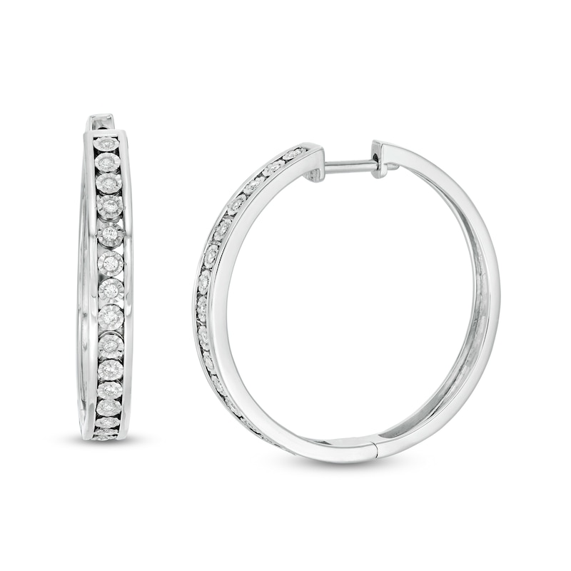 0.23 CT. T.W. Diamond Hoop Earrings in Sterling Silver|Peoples Jewellers