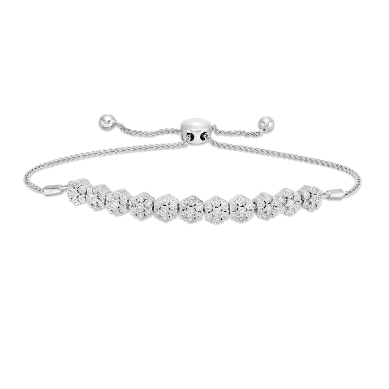 Main Image 1 of 0.18 CT. T.W Composite Diamond Flower Bolo Bracelet in Sterling Silver - 9.5&quot;
