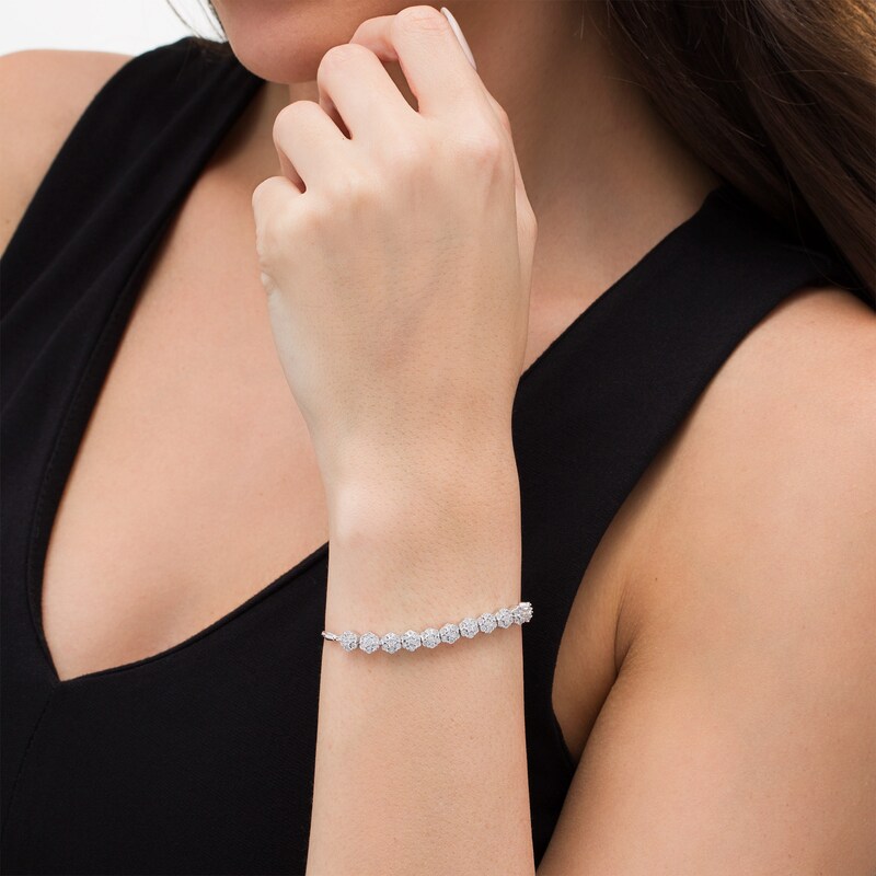 Main Image 2 of 0.18 CT. T.W Composite Diamond Flower Bolo Bracelet in Sterling Silver - 9.5&quot;