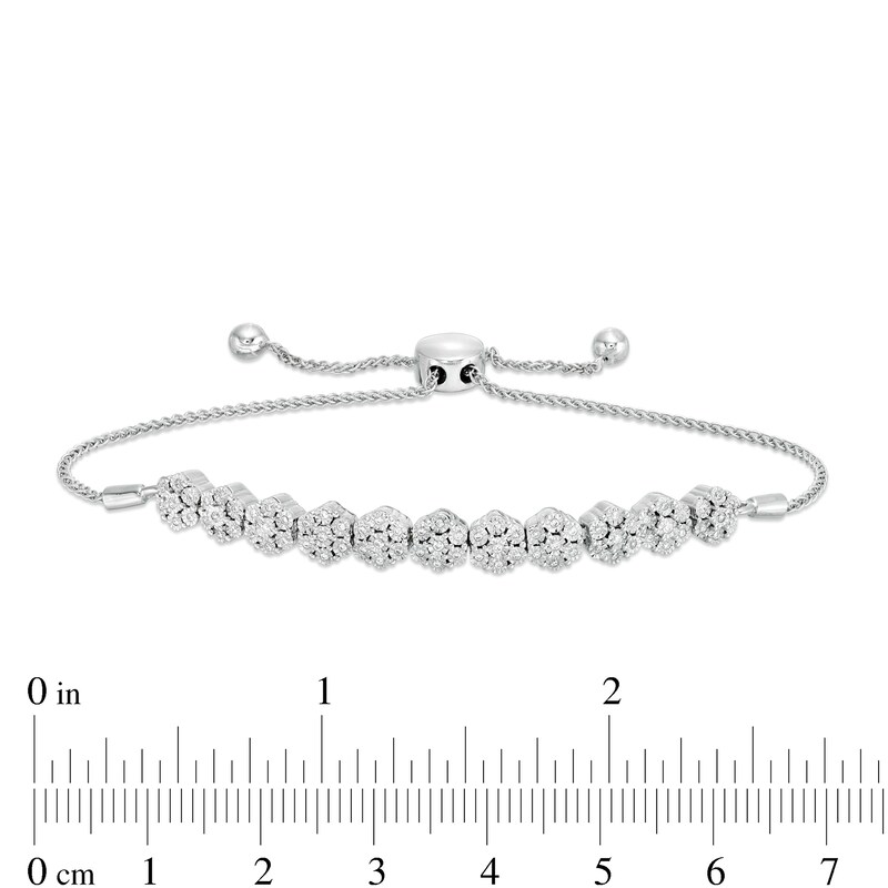 Main Image 3 of 0.18 CT. T.W Composite Diamond Flower Bolo Bracelet in Sterling Silver - 9.5&quot;