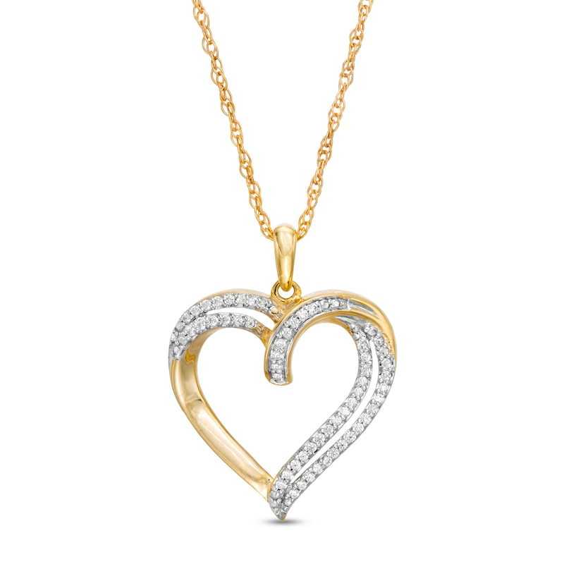 0.15 CT. T.W. Diamond Double Row Heart Pendant in 10K Gold