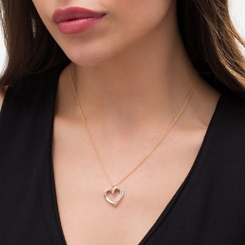 Main Image 2 of 0.15 CT. T.W. Diamond Double Row Heart Pendant in 10K Gold