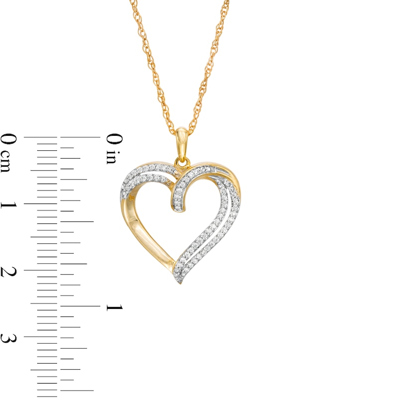 Main Image 3 of 0.15 CT. T.W. Diamond Double Row Heart Pendant in 10K Gold