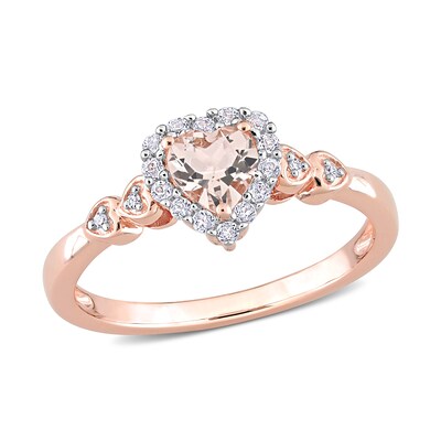 5.0mm Heart-Shaped Morganite, White Topaz and Diamond Accent Frame Heart-Sides Ring in Sterling Silver with Rose Rhodium