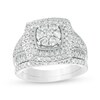 Thumbnail Image 1 of 1.23 CT. T.W. Composite Diamond Cushion Frame Multi-Row Vintage-Style Bridal Set in 10K White Gold