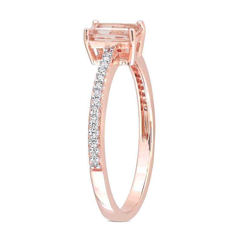 Main Image 3 of Emerald-Cut Morganite and 0.09 CT. T.W. Diamond Ring in 10K Rose Gold
