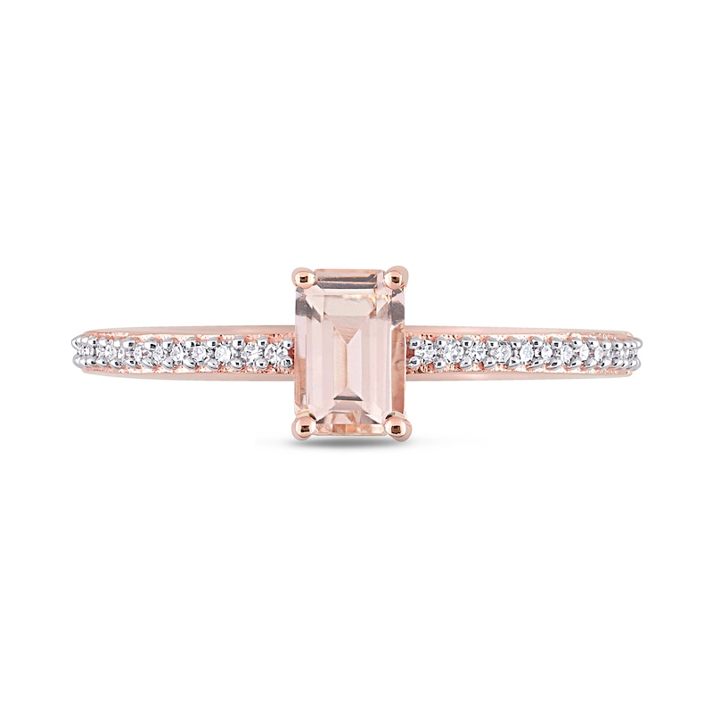 Main Image 4 of Emerald-Cut Morganite and 0.09 CT. T.W. Diamond Ring in 10K Rose Gold