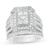 Thumbnail Image 1 of 1.29 CT. T.W. Composite Emerald Diamond Rectangle Frame Multi-Row Vintage-Style Bridal Set in 10K White Gold