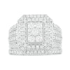 Thumbnail Image 4 of 1.29 CT. T.W. Composite Emerald Diamond Rectangle Frame Multi-Row Vintage-Style Bridal Set in 10K White Gold