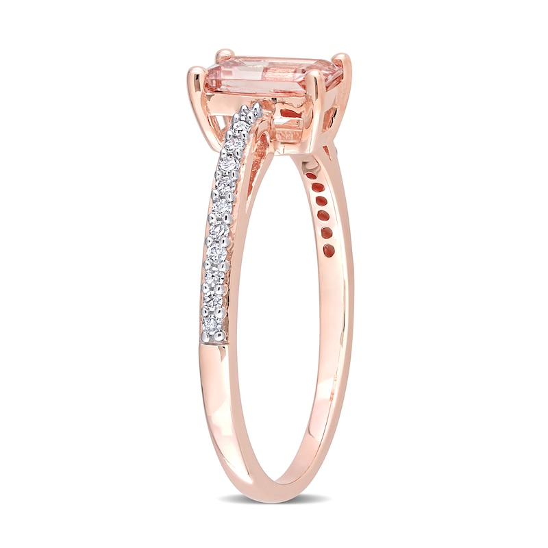 Main Image 3 of Emerald-Cut Morganite and 0.11 CT. T.W. Diamond Ring in 10K Rose Gold