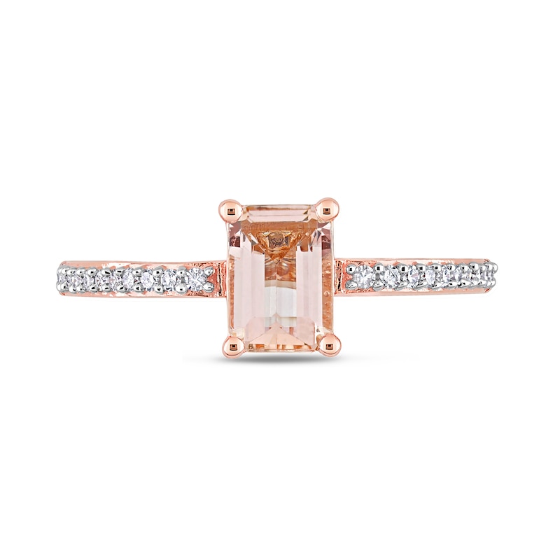 Main Image 4 of Emerald-Cut Morganite and 0.11 CT. T.W. Diamond Ring in 10K Rose Gold