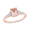 Thumbnail Image 1 of Emerald-Cut Morganite and 0.10 CT. T.W. Diamond Floral Shank Ring in 10K Rose Gold