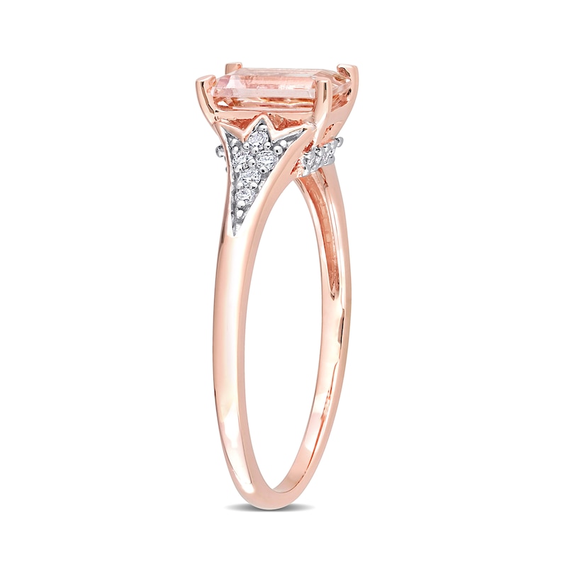 Emerald-Cut Morganite and 0.10 CT. T.W. Diamond Floral Shank Ring in 10K Rose Gold
