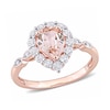 Thumbnail Image 0 of Pear-Shaped Morganite, White Topaz and Diamond Accent Frame Double Leaf-Sides Ring in 10K Rose Gold