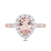Thumbnail Image 3 of Pear-Shaped Morganite, White Topaz and Diamond Accent Frame Double Leaf-Sides Ring in 10K Rose Gold