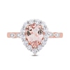 Thumbnail Image 4 of Pear-Shaped Morganite, White Topaz and Diamond Accent Frame Double Leaf-Sides Ring in 10K Rose Gold