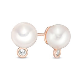 Vera Wang Love Collection Pearl and White Topaz Wedding Party Gifts Earrings in 14K Rose Gold Vermail